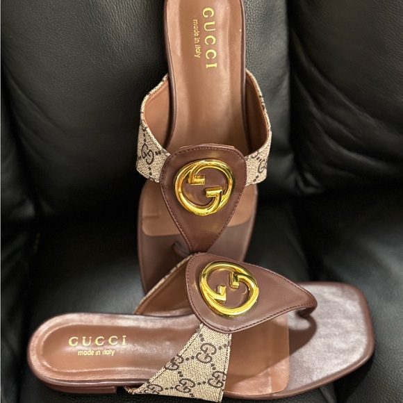 Gucci Blondie Logo-Embellished Leather and Coated-Canvas Sandals - Picture 2 of 10